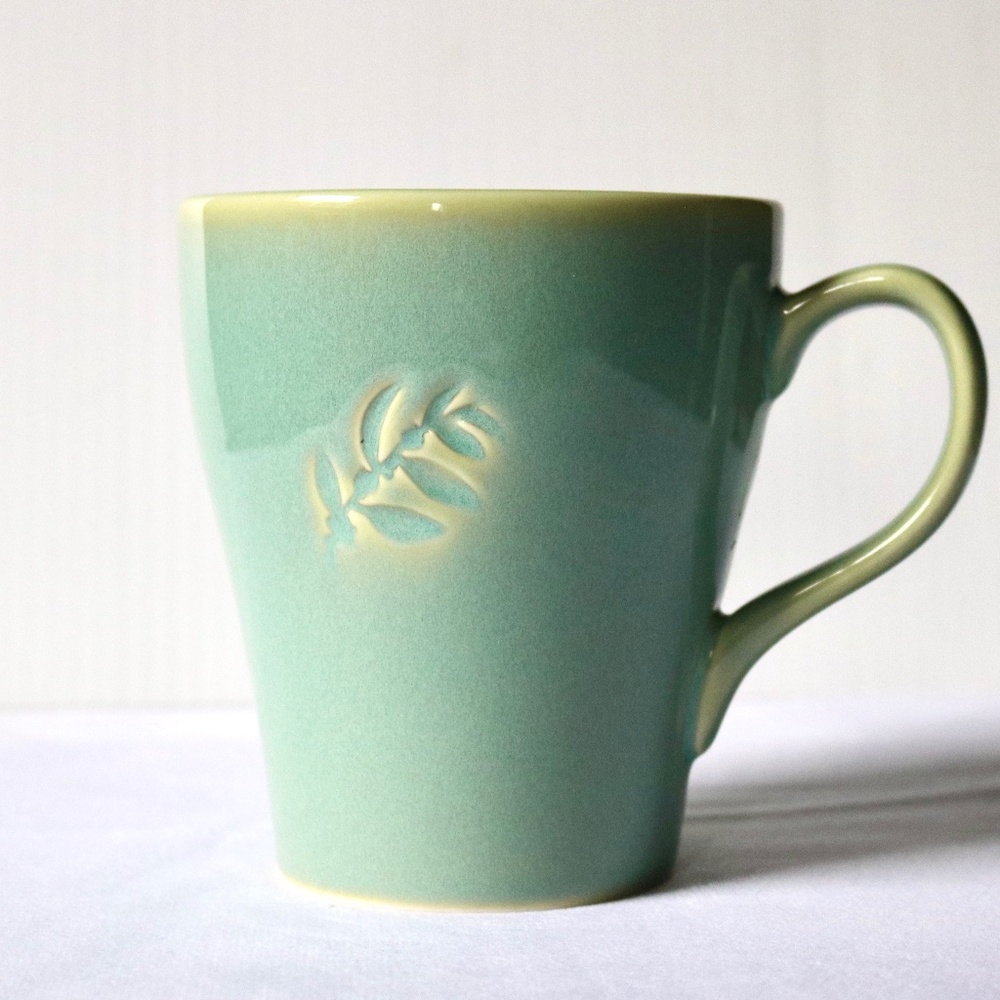 STARBUCKS Green Glaze Leaf Coffee Tea Mug 2006 Porcelain Ceramic Collectible
